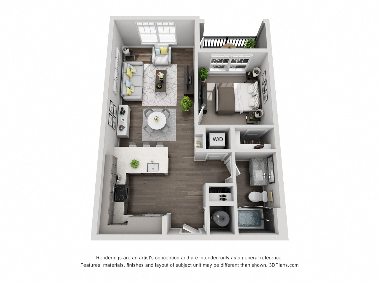 Floor plan for 1 bed, 1 bath, 724 sqft